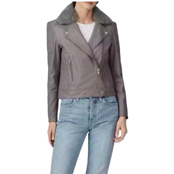 Samantha Sipos Genuine Lamb Leather Moto Jacket Dove Gray Size XS #912 - Picture 2 of 13